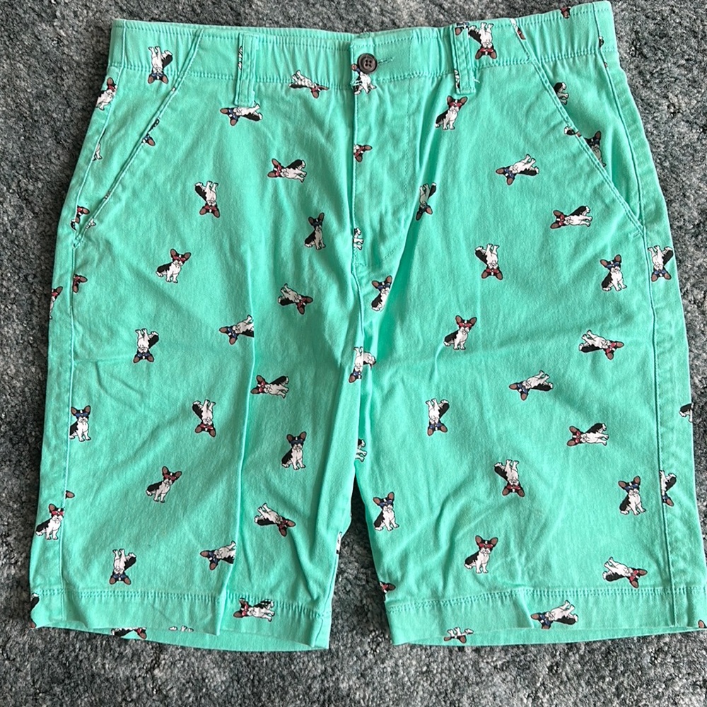 Pale green printed shorts size 32 waist